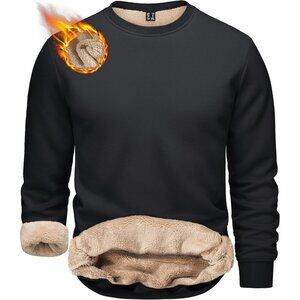Mens Crewneck Sweatshirt Fleece Lined Warm Winter Outdoor Long Sleeve Pullover
